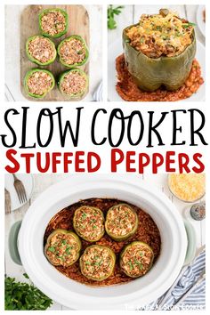 slow cooker stuffed peppers with text overlay