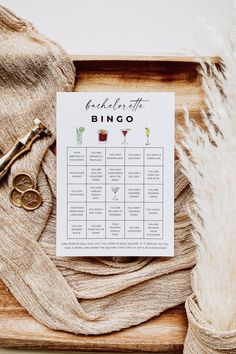 a table with a card that says bachelor bingo