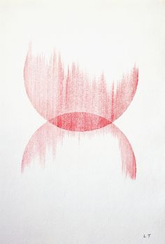 an abstract painting with red lines on white paper