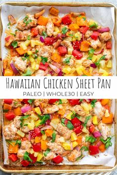 the hawaiian chicken sheet pan is ready to be eaten