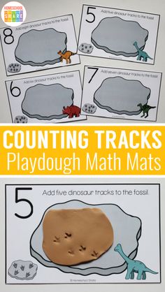 printable counting tracks for kids to playdough math mats with dinosaurs and rocks