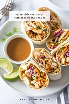 Asian Chicken Wraps, Peanut Sauce Chicken, Chicken Lunch, Thai Peanut Sauce, Chicken Wrap Recipes, Sauce Chicken, Peanut Chicken, Asian Chicken, Chicken Wraps