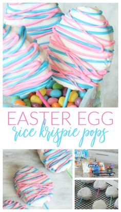 easter rice krispie treats with colorful candy and marshmallows in the middle