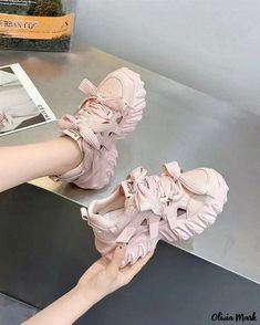 Olivia Mark - Fashionable and Comfortable Sport Shoes with Thick Hollow Outsoles White Wedding Shoes, Water Shoes, Pearl Chain, Rubber Heels, Silk Ribbon, Olivia Mark, Dusty Pink, Casual Sneakers, Wedding Shoes