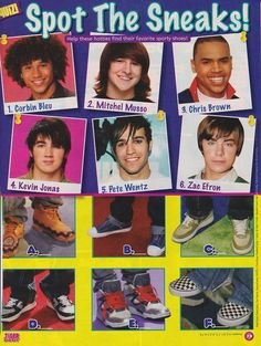 the cover of spot the sneaks magazine with pictures of young men and women's shoes