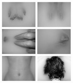 four different images of the same person's body and hands, all showing their skin