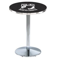 a black and silver table with a white logo on the top that says dow - mia