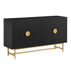 a black and gold cabinet with two doors