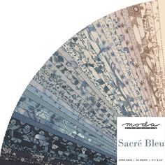 an assortment of blue and beige fabrics with the words sacre bleu on it