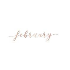 the word february written in cursive writing on a white background with gold foil