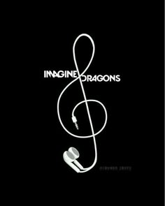 an earphone with the words imagine dragon's in white on a black background