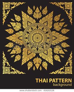 the thai pattern with gold leaves on a black background