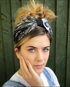 Fabric turban head band in a black and grey Art Deco print, based on the 1940s land girl style and 1950s Rockabilly fashions. A real statement piece with a standard 1 inch width inner Alice band attached within the lining to provide an easy to wear design. Our range of turban bands are the perfect easy to wear accessory and are worn exactly as an Alice band finishing behind the ears. (These bands do not go all the way around the back of the head, so are perfect for all hair styles. This unique c Black Bandana Print Headscarf, Black Bohemian Headscarf For Summer, Black Casual Summer Headscarf, Trendy Black Hair Accessories For Summer, Casual Black Summer Headscarf, Trendy Black Hair Accessories, Black Bohemian Headwrap In Headband Style, Black Bohemian Headband Hair Accessories, Black Bohemian Headwrap Headband