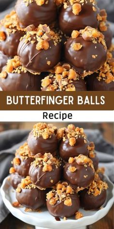 Easy Butterfinger Balls Butterfinger Buckeye Balls, Homemade Butterfinger Bars, Sweet Baking Ideas, Butter Finger Balls, Butterfingers Balls, Bon Bon Recipes, Butterfinger Balls Recipe, Butterfinger Truffles Recipe, Butterfinger Fudge Recipe