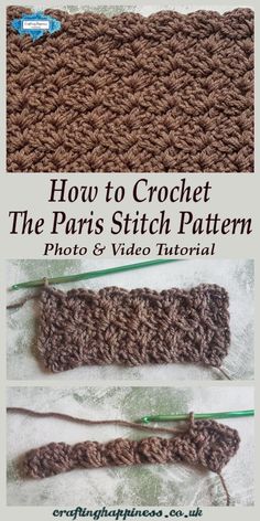 crochet the paris stitch pattern is shown in two different pictures, one showing how to