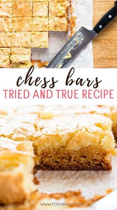 chess bars - tried and true recipe Chess Bars Recipe, Cream Cheese Bars Recipe, Chess Bars, Chess Cake, Chess Squares, Cake Bars Recipe, Cheese Bars, Easy Bar Recipes, Cream Cheese Bars