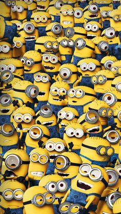 many yellow and blue minion faces are shown