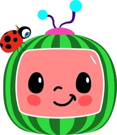 a watermelon with a ladybug sitting on it's head and eyes