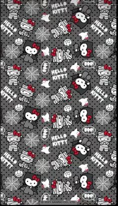 a black and white pattern with hello kitty on it