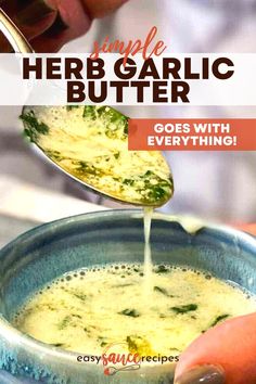 Melted garlic butter in a dish with a spoon. Garlic Herb Butter Pasta, Garlic Butter Sauce For Vegetables, Garlic Parsley Butter, Garlic Butter Sauce For Bread, How To Make Garlic Butter For Steak, Garlic Butter Sauce For Potatoes, How To Make Garlic Butter, Butter Sauce For Vegetables, Garlic Butter Sauce For Steak