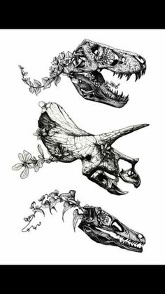 three dinosaurs with flowers on their heads art print