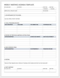 a meeting agenda is shown in the form of a blank sheet with information on it