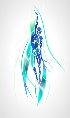 the silhouette of a swimmer in blue and green colors on a white background royalty illustration