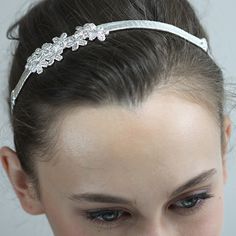 Shaped hair band made from forget-me-not flower lace. This cotton lace is American from the 1950s. It was sewn on as a lace application on flowing dresses. There are ribbons attached to the solid part of the hair band to tie in the back. Forget Me Not Flower, Hair Up Or Down, Flowing Dresses, Flower Lace, Lace Flower, Lace Flowers