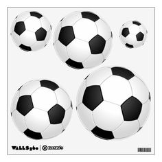four soccer balls with black and white designs