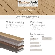 the timber decking company website is displayed in this screenshote image, which shows different colors and materials