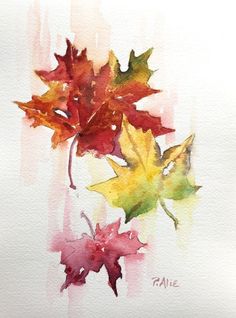 watercolor painting of autumn leaves on white paper