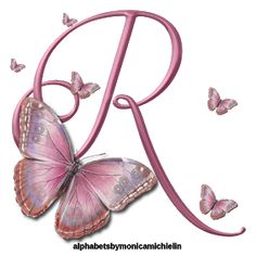 the letter d is made up of pink butterflies and has an uppercase r on it