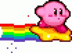 an image of a pixel art pig with a rainbow in the back ground and on top of it