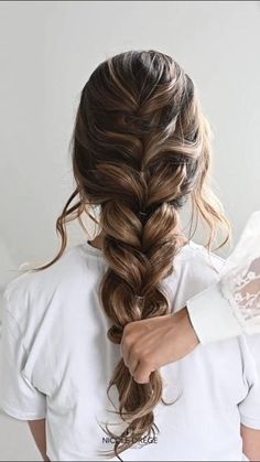 Braid Hairstyles For A Wedding, Messy Braid Bridesmaid Hair, Thick Braid Bridal Hair, Simple Braid Wedding Hair, Wedding Hair Big Braid, Braid Fancy Hairstyles, Long Braid For Wedding, Braided Fancy Hairstyles, Boho Bubble Braids Wedding