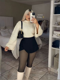 Thigh High Boots And Skirt Outfit, Outfit Ideas With Knee High Boots, Skirts With Tights Outfit, Chicago Fits, Clothing Wardrobe, Luxury Photography, Classy Winter Outfits