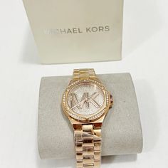 New Michael Kors Lennox Pav Logo Rose Gold-Tone Watch Conditions New In A Box Formal Rose Gold Diamond Analog Watch, Timeless Michael Kors Watch As Gift, Michael Kors Timeless Watch As Gift, Elegant Michael Kors Diamond Watch, Luxury Rose Gold Analog Watches, Michael Kors Rose Gold Watch With Subdials, Michael Kors Elegant Diamond Watch, Elegant Michael Kors Diamond Watch With Diamond Hour Markers, Michael Kors Rose Gold Jewelry For Formal Occasions