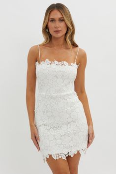 Shop the Reinhart Cami Strap Crochet Lace Dress White | Selfie Leslie Delicate Lace Dresses With Straps For Wedding, Delicate Strap Lace Wedding Dresses, Delicate Straps Lace Wedding Dress, Lace Wedding Dress With Delicate Straps, Wedding Dresses With Delicate Lace Straps, Feminine Spaghetti Strap Lace Wedding Dress, Feminine Wedding Lace Dress With Spaghetti Straps, Spaghetti Strap Delicate Lace Wedding Dress, Delicate Lace Wedding Dress With Spaghetti Straps