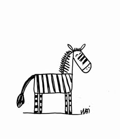 a black and white drawing of a zebra