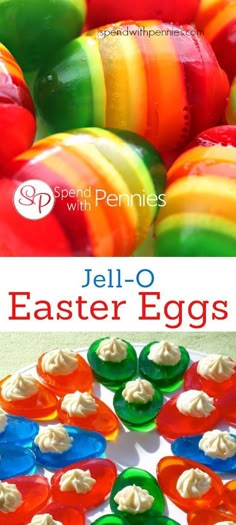 colorful jello - o easter eggs with text overlay