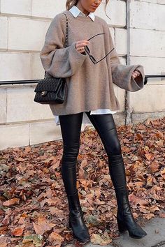 Meridress Crewneck Drop Shoulder Solid Loose Fit Sweater - Meridress Stile Blair Waldorf, Adrette Outfits, Fest Outfits, Cozy Fall Outfits, Loose Fit Sweater, Crewneck Style, Shein Outfits, Trendy Fall Outfits, Looks Street Style