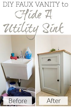 before and after pictures of a bathroom vanity