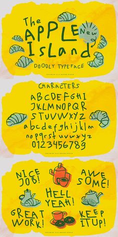 the apple island font and numbers are drawn on yellow paper