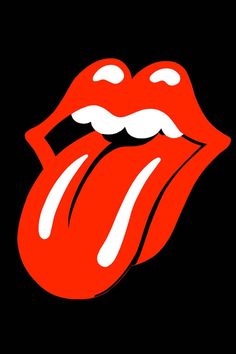 the rolling stones'logo on a black background with red and white lettering that reads miley cryus