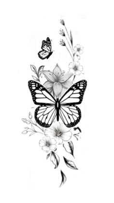 a butterfly and flowers tattoo design