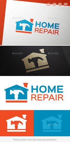 the logo for home repair company is shown in three different colors and font styles, including red