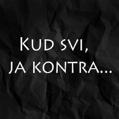 the words kud svi, ja kontra written in white on black crumpled paper