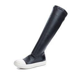 PRICES MAY VARY. 【Material】These Over The Knee Boots are crafted from stretch microfiber with a smooth touch, which ensure they're water-repellent. 【Measurement】They sit atop a 0.78"/2cm sturdy flat heel, shaft height: 19.68"/50cm, you can wear them for long time standing or walk. 【Highlight】Black/milk, contrasting toecap, thigh-high, slip-on style, round toe, flat rubber sole. 【Comfortable】Soft cushioned insole increases comfort and relaxation; with durable and non-slip rubber sole, you can wal Knee High Sneakers, Platform Shoes Black, Black Over The Knee Boots, Black Platform Shoes, Fashion Shoes Sneakers, Sport Shoes Women, How To Stretch Boots, Knee High Leather Boots, Black Boots Women