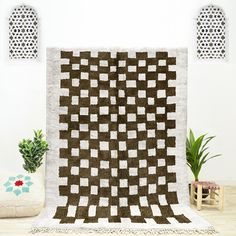 Custom Grey Moroccan Beni Ourain checkered rug Brown Checkered Rug, Checkerboard Rug, Design Marocain, Brown Checkered, Moroccan Shag Rug, Checkered Rug, Dose Of Colors, Traditional Weaving, Moroccan Design