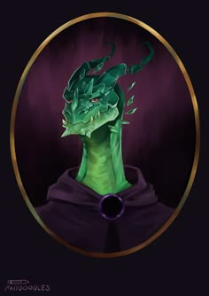 the green dragon is wearing a purple cloak and holding a pipe in its mouth,