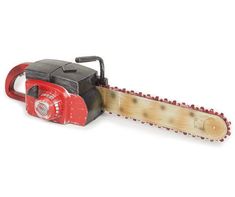 a red and black chainsaw on a white background